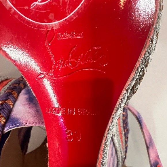Never worn Christian Louboutin Multicolor Fabric Ankle Strap Platform Wedges - Picture 7 of 9